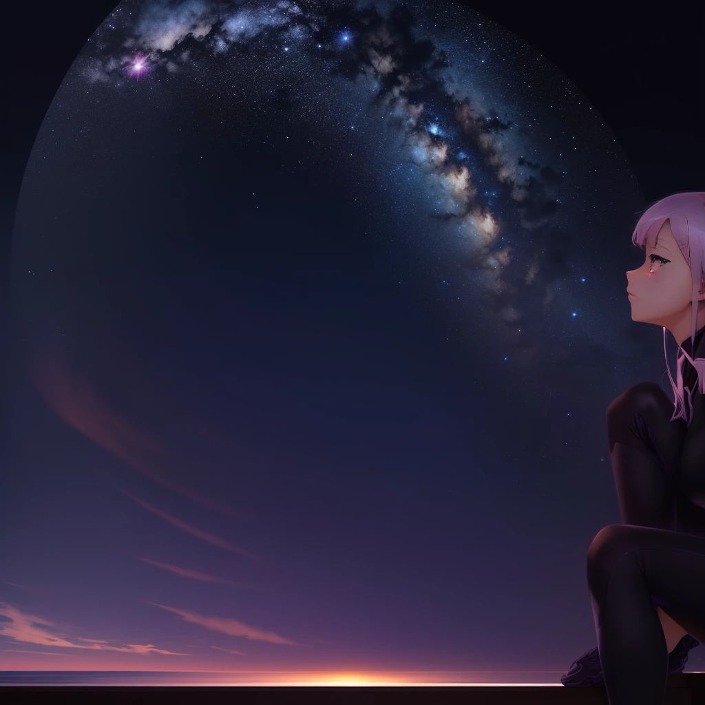 Anime girl sitting on the windowsill looking at the beautiful starry sky, two-dimensional minimalism, best anime 4k konachan wallpapers, 4k comics wallpaper, Anime girl squatting, 2d anime, Anime style 4K, 4K anime wallpaper, anime art wallpaper 8k, anime wallpaper 4k, anime wallpaper 4k, Beautiful anime girl squatting
