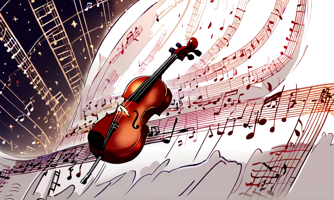 Draw a music festival poster,There is a piano.,violin,Musical note elements