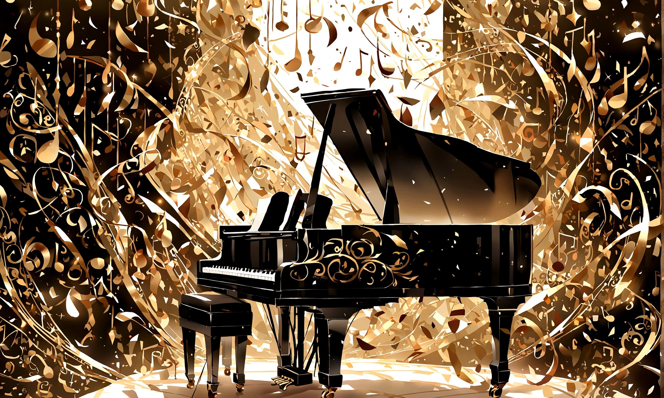 Draw a music festival poster,There is a piano.,violin,Musical note elements