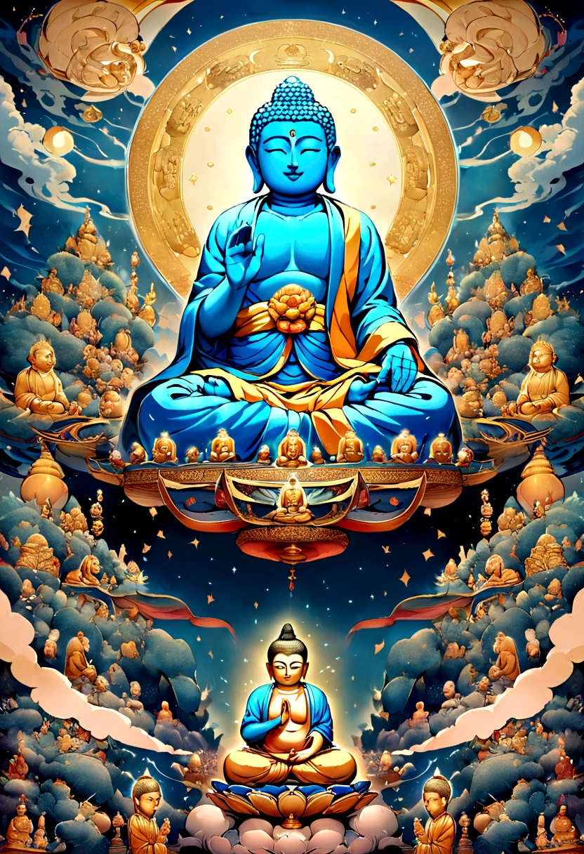 There is a blue Buddha statue facing the front and wearing a hoodie hood,Buddha, Buddha, Buddhism, beautiful images,Buddha,Buddha
