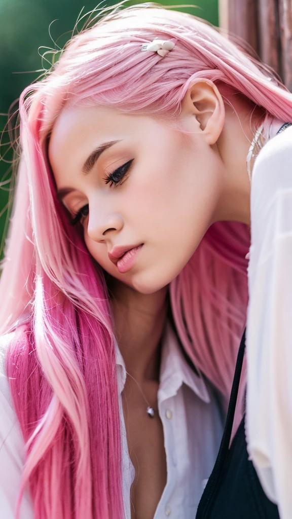 Pink haired girl kissing blonde haired girl 