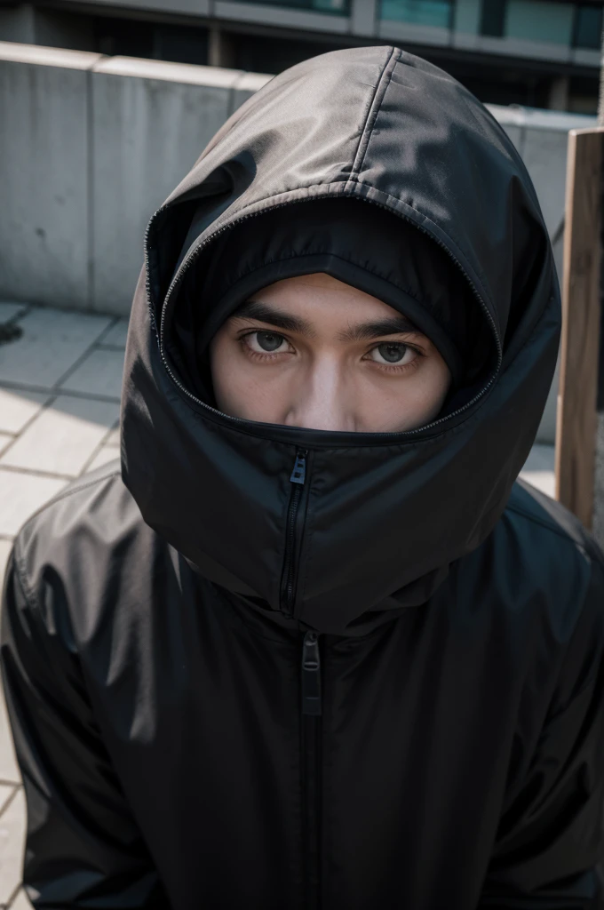 one  men, with a covered face, about to rob