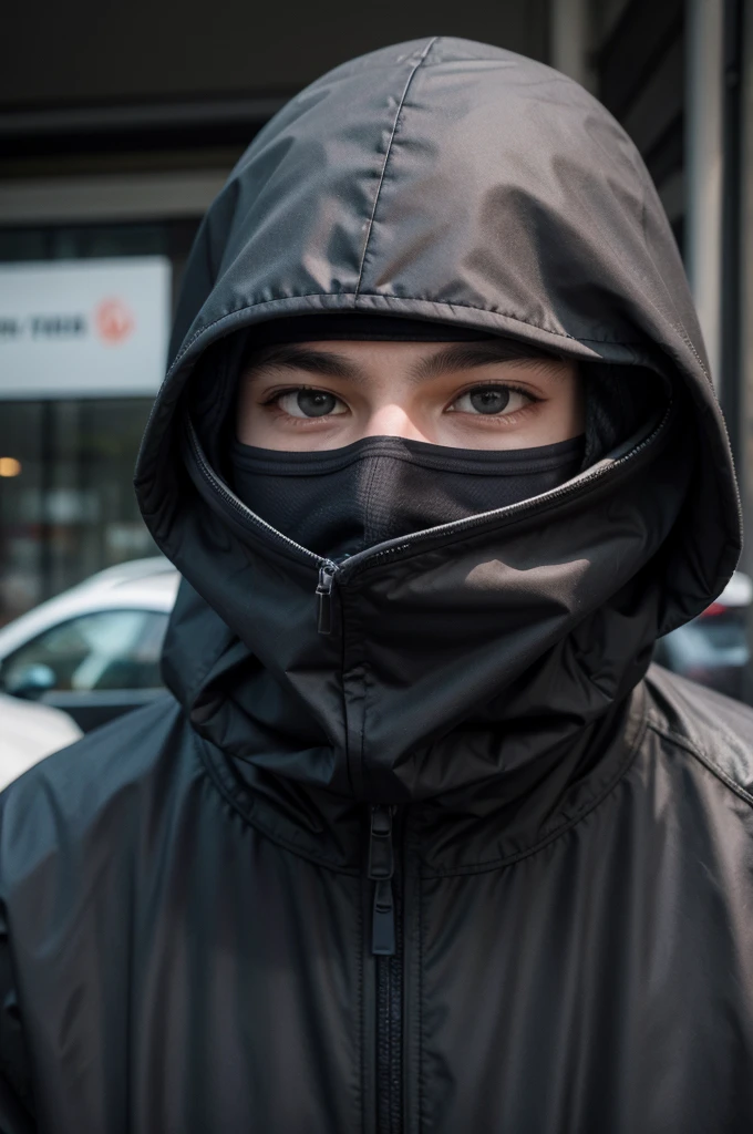 one  men, with a covered face, about to rob
