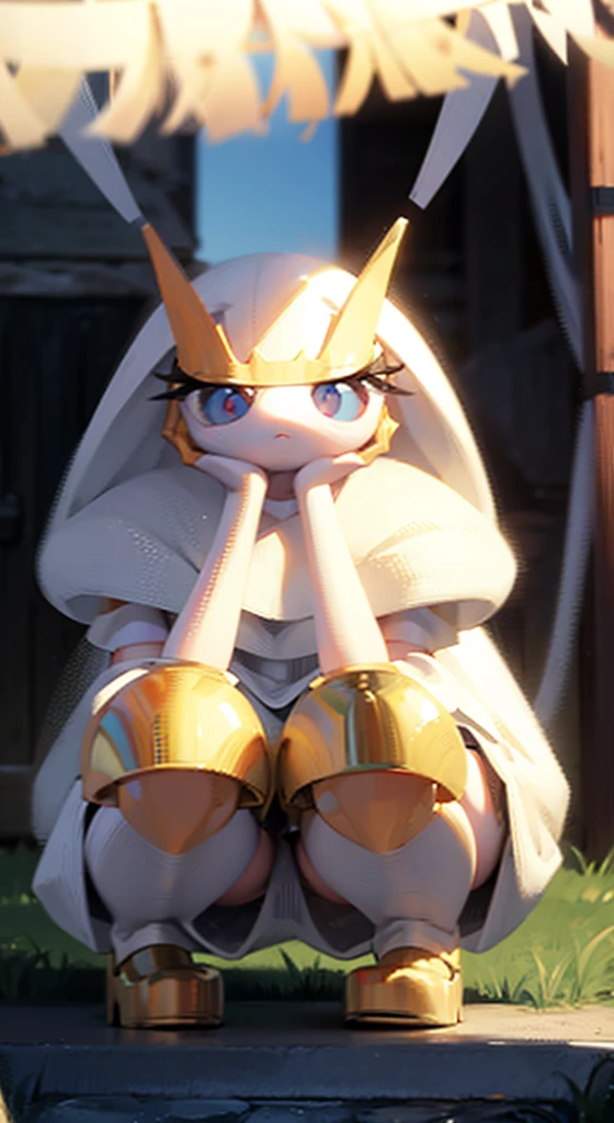 (piece with both hands next to the face), squatting, puffy nipple