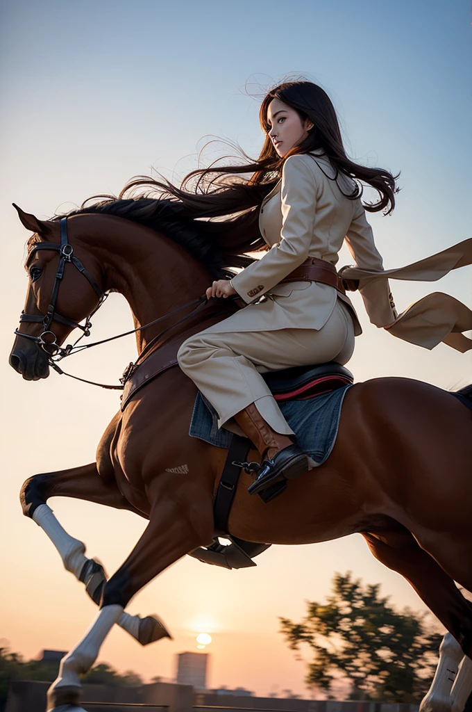 Faceless girl riding a flying horse 