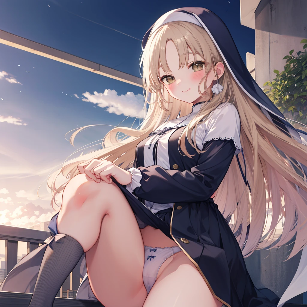 masterpiece, Highest quality, High Resolution, HS1,blush、smile,NSFW、Balcony、priest clothes、White underwear
