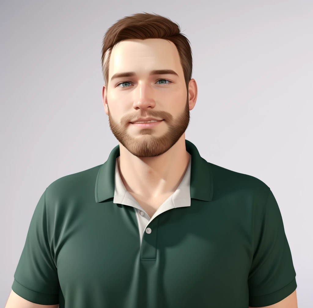 a Disney Pixar movie poster showing a white-skinned man, Has a short-shaven beard, Short brown hair. 3D rendering