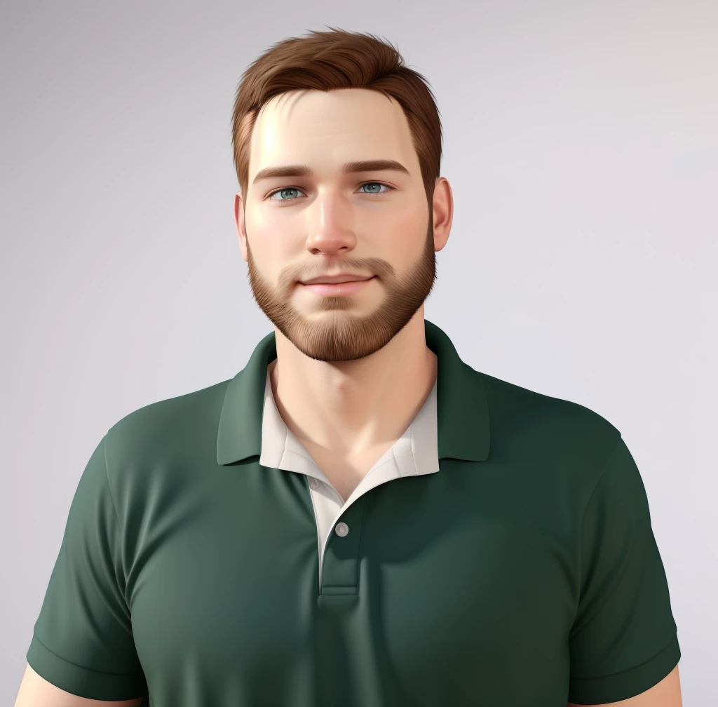 a Disney Pixar movie poster showing a white-skinned man, Has a short-shaven beard, Short brown hair. 3D rendering