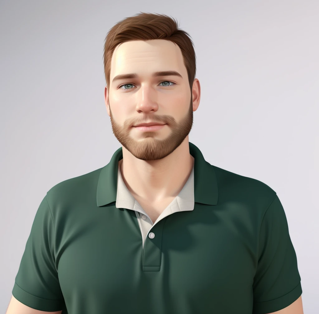 a Disney Pixar movie poster showing a white-skinned man, Has a short-shaven beard, Short brown hair. 3D rendering