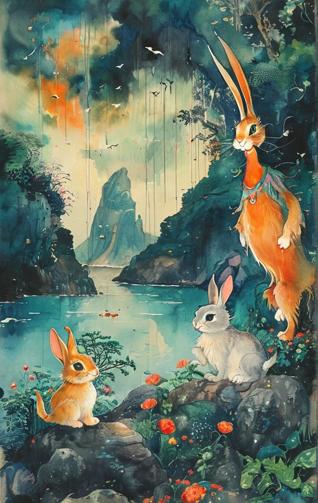 Two beautiful rabbit-women, a fun day, an underground expedition, dark and creepy creatures,
, contracts, magic, solemnity,seductive smile,seduction, colorful,

Departure, farewell, joy, anticipation,
sea,,Strong wind blowing, rain,super big carrot-ship,
Artistic, memorable masterpieces, moments in history,
Departure, seeing off, joy, anticipation, working, looking at viewer,
Watercolor:1.3, Delicate, Detail, Masterpiece, (big rabbit-cats:1.3),(saturation:1.2),sharp focus, face focus,