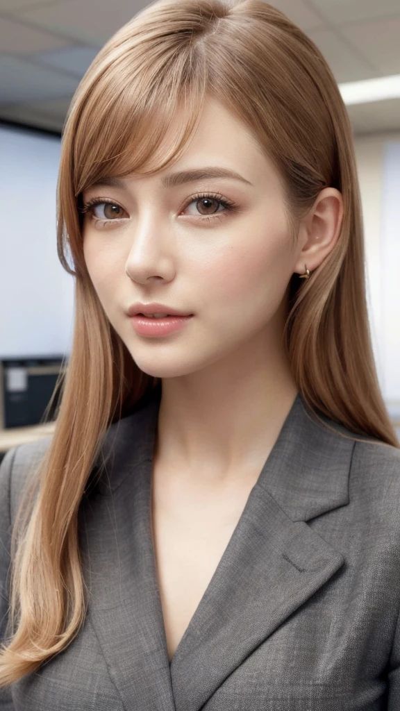 (RAW Photos, Highest quality), (Realistic, photo-Realistic:1.3), masterpiece, Very delicate and beautiful, Very detailed, CG, Unity , 2k wallpaper, wonderful, In detail, A light smile, Very detailed CG Unity 8k wallpaper, Large file size, Very detailedな, High resolution, Absurd, Soft Light, (((Medium Hair:1.3), Short bangs, Nova Frog Style)), Beautiful detailed girl, Detailed fingers, Very detailed eyes and face, Beautiful and sophisticated nose, Beautiful details, Long eyelashes, Light on the face, View Audience,((Office Suits:1.5)), One Girl, cute, young, Adult face, (whole body:1.3), Realistic face, Realistic body,
