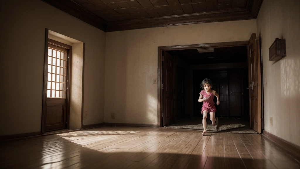 Create an image of a , about , from ancient Babylon, running to hide in a room, with an expression of despair.
Let it be an image in great quality, high definition, 8k, without defect in the hands.