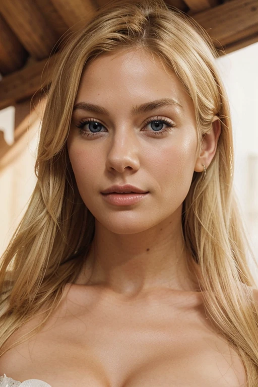 make a blonde woman, with European features together with two other women
