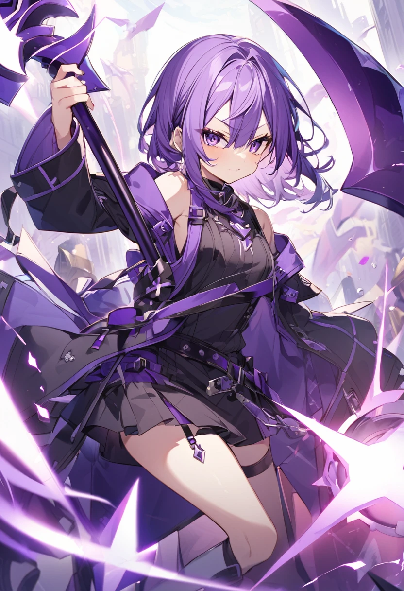 Keito。Purple Eyes。Purple Hair。Purple big axe。