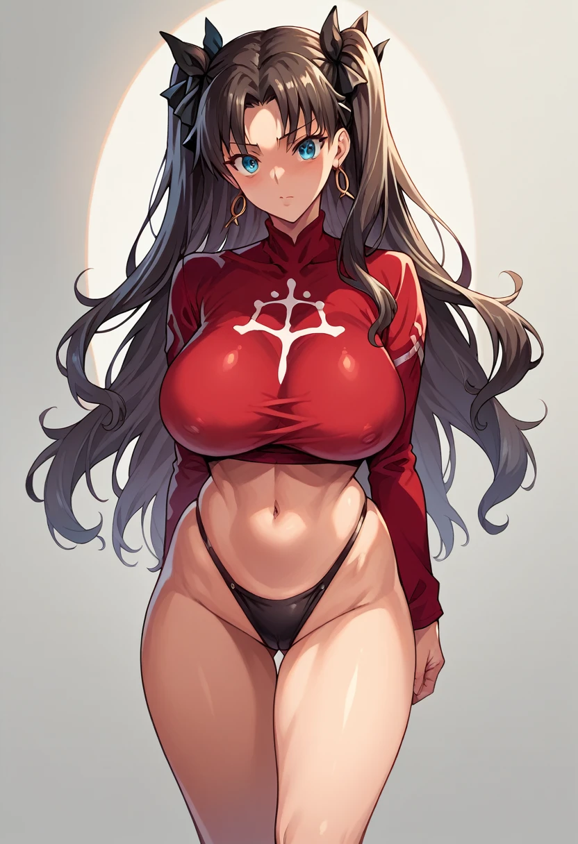 looking at viewer, huge breasts, solo, standing,  tohsaka_rin_alt, masterpiece, best quality, detailed face, detailed eyes, highres,