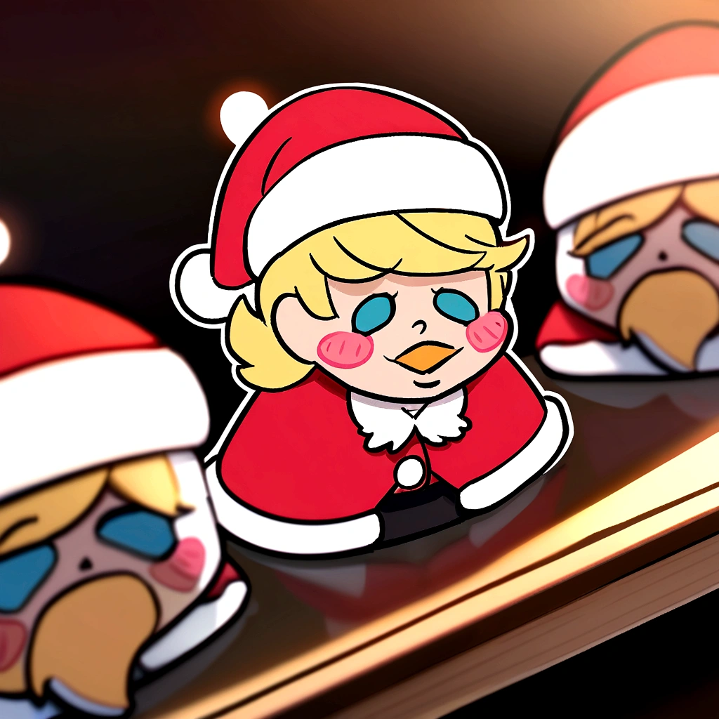 cartoon sticker of Donald Trump dressed as Santa Claus.