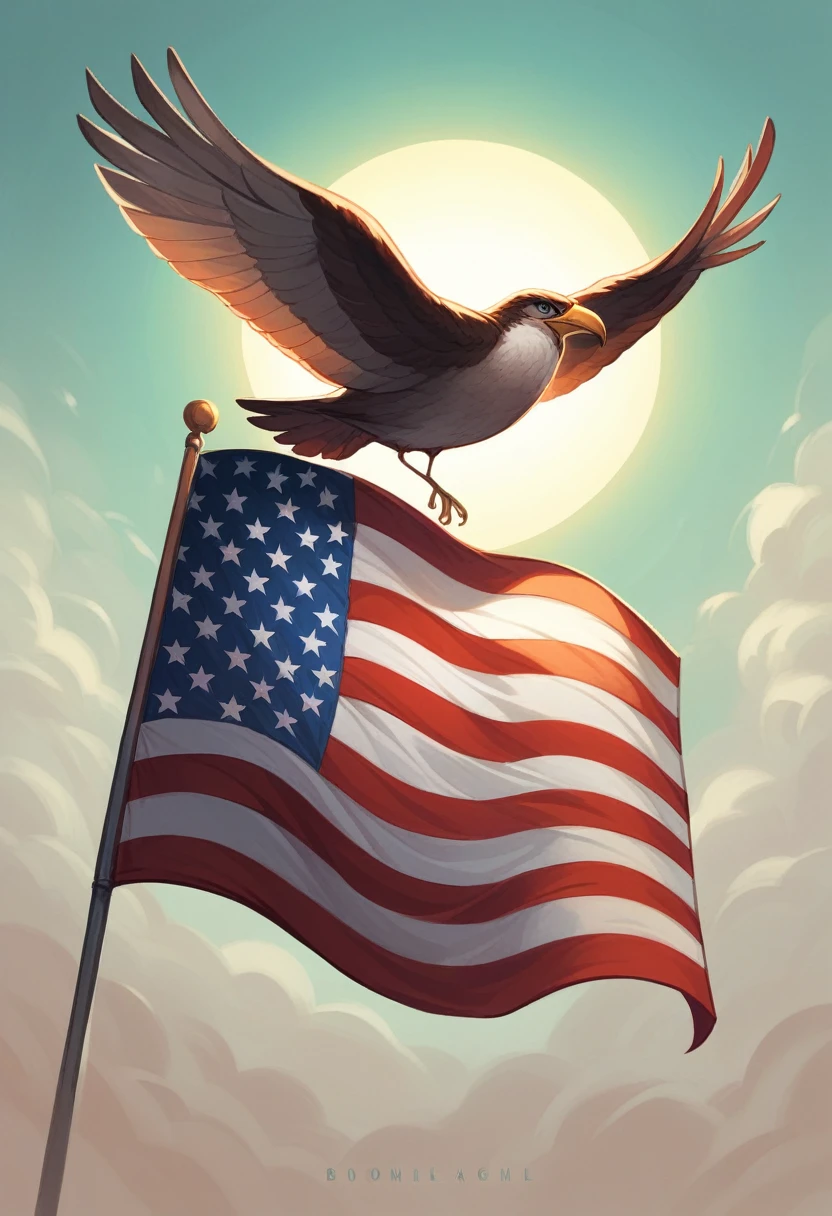  large american flag original flag stripes red, blues, Whites, brown royal eagle american flyng symbol, amidst intricate mechanical details, , natural lighting, canonical lens, Shot on DSLR megapixels sharp focus