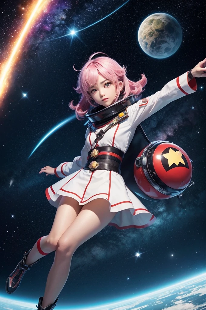 Do you know the character from the mobile land game called Novario? ?
So I want an image that contains her in space with stars and meteors next to her trying to touch a star