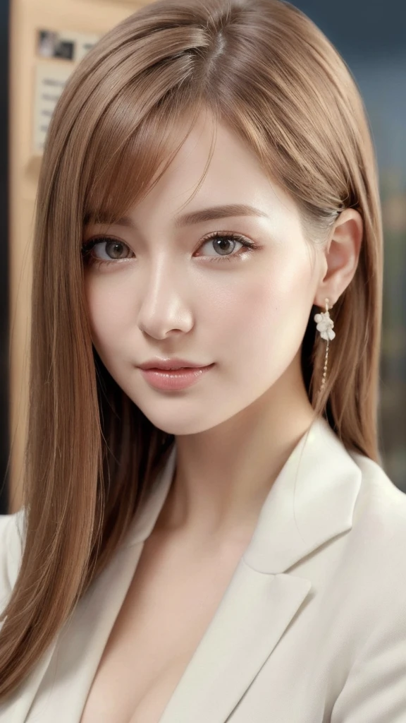 (RAW Photos, Highest quality), (Realistic, photo-Realistic:1.3), masterpiece, Very delicate and beautiful, Very detailed, CG, Unity , 2k wallpaper, wonderful, In detail, A light smile, Very detailed CG Unity 8k wallpaper, Large file size, Very detailedな, High resolution, Absurd, Soft Light, (((Medium Hair:1.3), Short bangs, NovaFrogStyle)), Beautiful detailed girl, Detailed fingers, Very detailed eyes and face, Beautiful and detailed nose, Beautiful details, Long eyelashes, Light on the face, Show Viewer,((Office Suits:1.5)), One Girl, cute, young, Adult face, (whole body:1.3), Realistic face, Realistic body, Beautiful thigh detail,