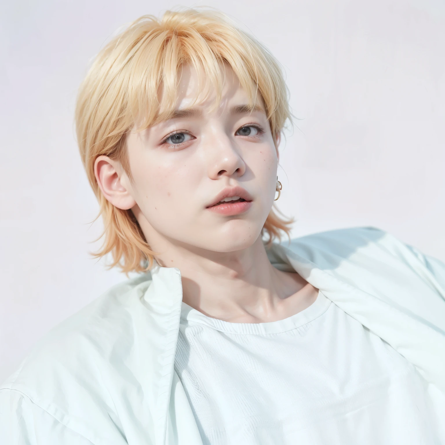 blurred image of a man with a white shirt and red hair, cai xukun, Jinyoung Shin, Jungkook, jung jaehyun, hyung tae, yanjun chengt, Shin Jeongho, Hong Jun Hyung, kpop idol portrait, inspired by Bian Shoumin, Kim Doyoung, sakimichan, taejune kim, of me