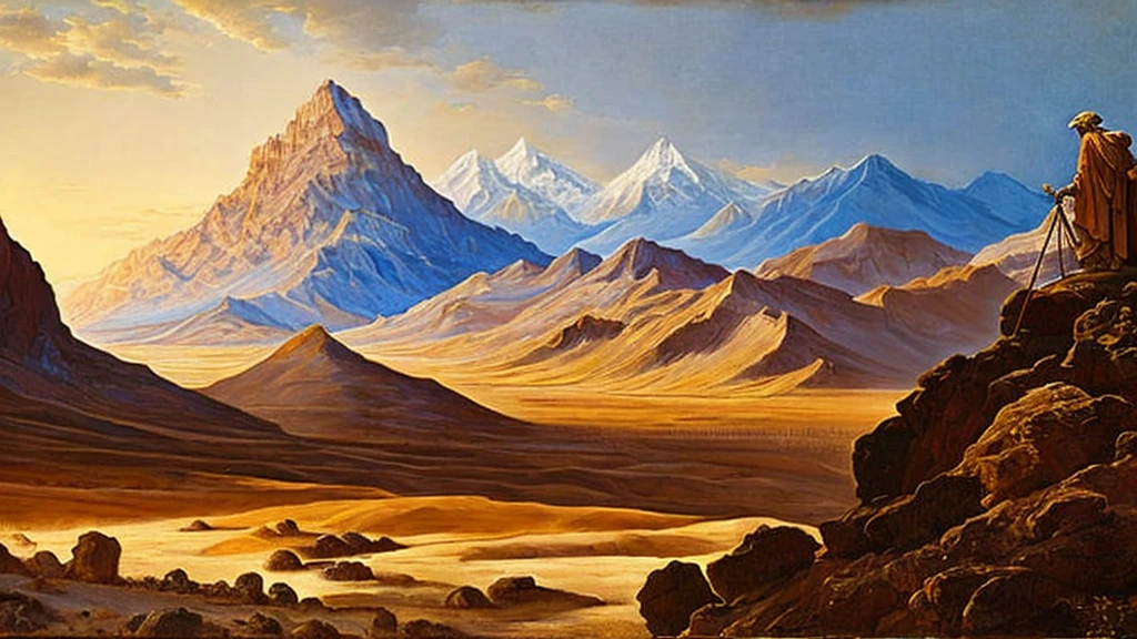 Create an image about the Book of Deuteronomy, part of the Jewish Torah. Considere os seguintes elementos: Moses speaking: Show Moses on a hill or mountain, with a desert scene in the background. Tablets of the Law: Feature the Tablets of the Ten Commandments, being held by Moses. Visual Context: Use a desert setting with mountains in the background to represent the landscape of the Promised Land. Add symbolic elements like scrolls or the Ark of the Covenant. artistic style: Opt for an artistic style that combines realism with touches of traditional biblical art. Use warm, natural colors, like shades of brown, gold and light blue. texto: Include the title “Book of Deuteronomy” in clear, legible letters, positioned at the top or bottom of the image. Use a classic font that conveys seriousness and reverence. Jewish symbols: Discreetly Add Jewish Symbols, like the Star of David or the Menorah, to reinforce the religious context.