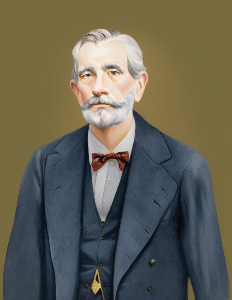 there is a painting of a man with a beard and a bow tie, artwork by Pedro Bell, inspired by Henry Ives Cobb, Junior., inspirado em John Frederick Herring, Mr.., por George Barret, Mr.., inspired por George Barret, Mr.., colorized portrait, inspirado em Henry Snell Gamley, inspirado em Samuel F. B. Morse, por George Barret
