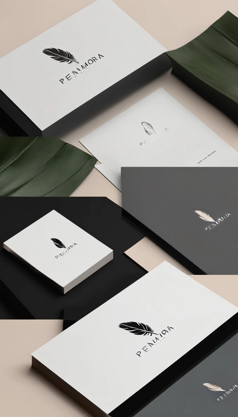 A minimal, modern, simple, cinematic logo design for the brand “Penamemoria". Create a modern, minimalistic, high-quality, logo of a bird feather