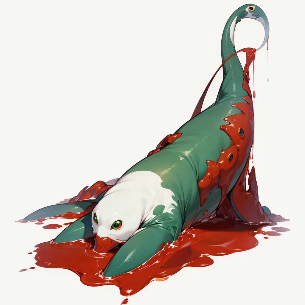 (Random Evolution, Colossal squid mixed Big seal), full body version, full red and white colour skins, (green eyes), (Grassroots oil), no background, Oil, slimy floor