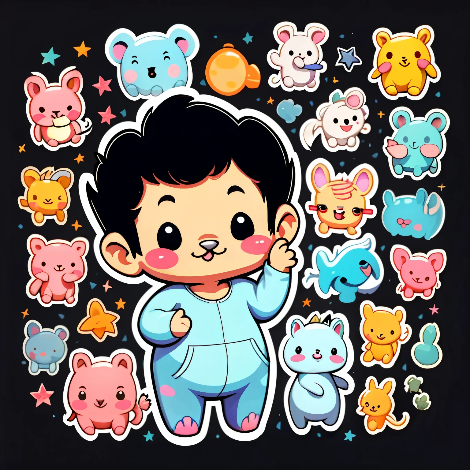 a sticker,Little elephant\(body\),simple background,Cute cartoon,Bblack hair