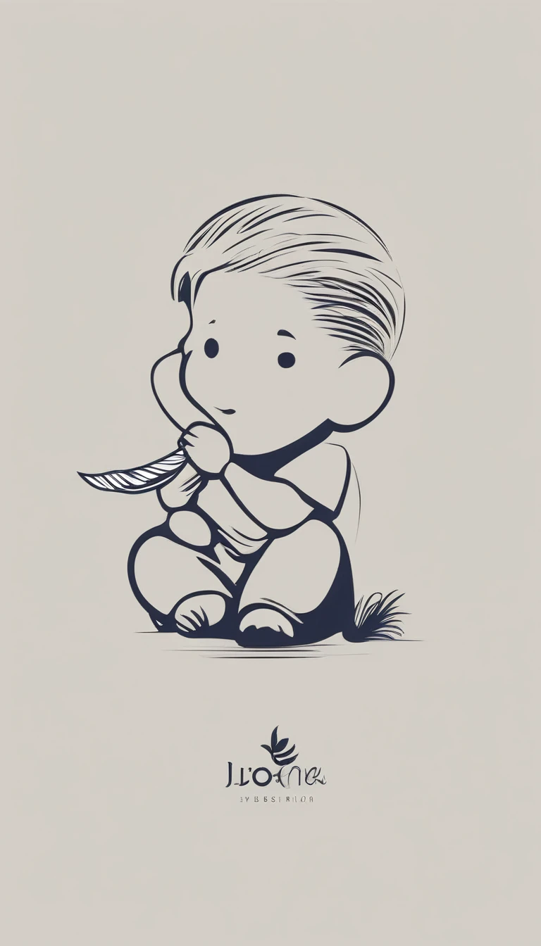 Create a minimalistic, modern, simple logo design of a boy playing with a feather. The logo must symbolize storytelling and memories.