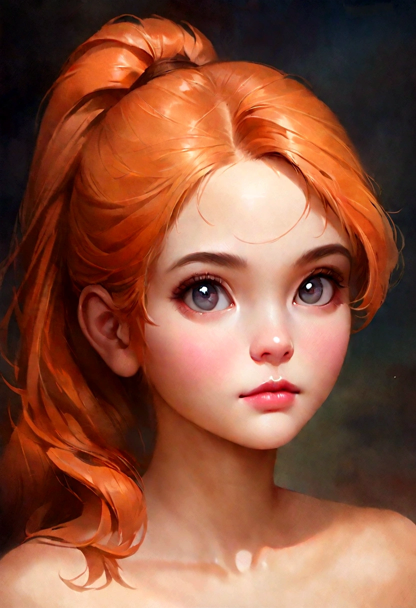 NSFW, There's one with a ponytail, with orange hair, cute digital painting, adorable digital art, cute detailed digital art, realistic painting of beautiful girl, Cute cartoon character, kawaii realistic portrait, Cute cartoon, young and beautiful face, cute portrait, Cute cartoon, digital cartoon painting art, cute kawaii girls, cute character, beautiful and thin face portrait, lovely expression,(head portrait,sports portrait),Full body cartoon image, NSFW