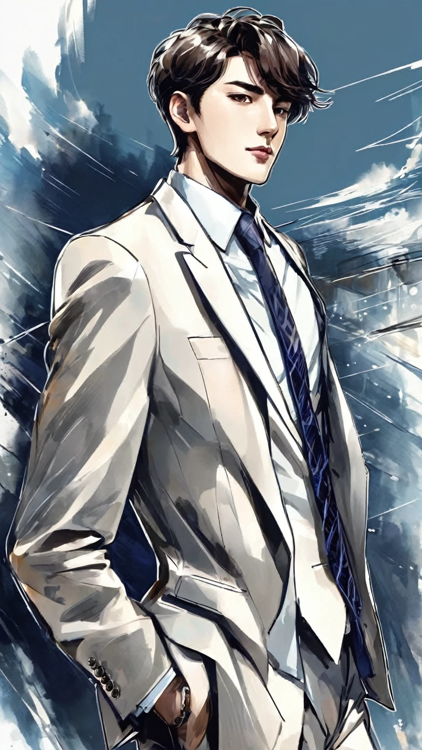 An illustration、A handsome man in a cool suit、Good at work