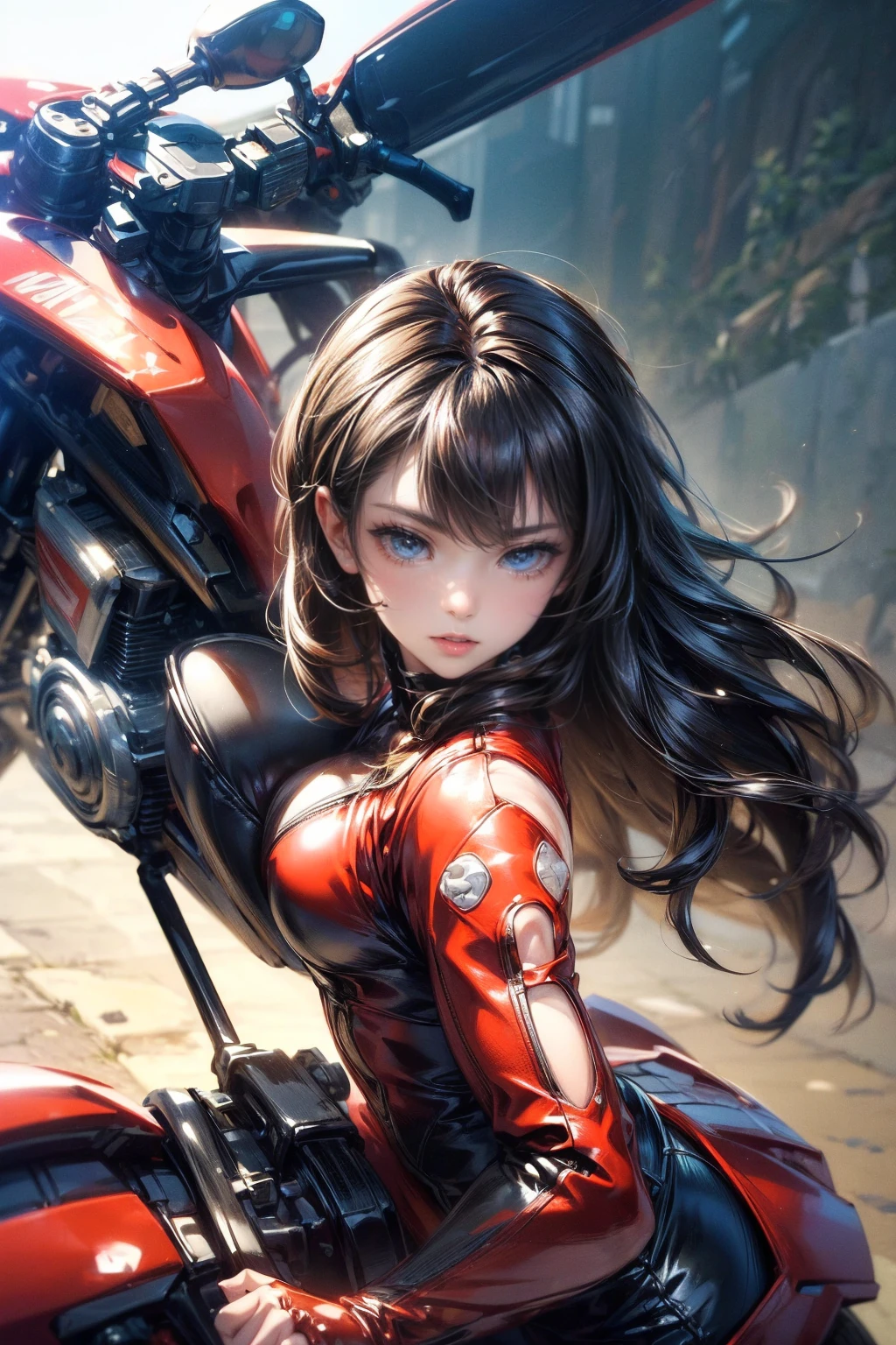 nsfw、(masterpiece, Highest quality, Super detailed:1.3), Perfect composition, 4K, (Very detailed, Super detailed), Patent leather leotard、Long gloves、Knee-high boots, High resolution, 8k Texture, Attention to detail, Very detailed肌の質感, Magnificent details, High Sharpness, One girl, (Fine grain:1.3), (25-year-old woman:1.3),(Riding a big motorcycle)、((Face down on a motorcycle:1.3))、View Viewer、smile、Butt Emphasis、Erect nipples