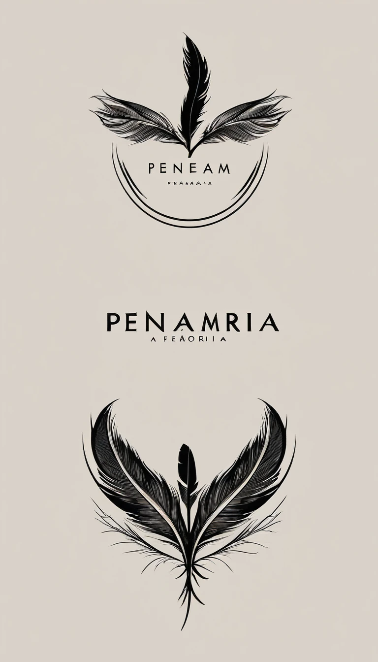 Create a minimal, modern, simple, inspirational, memorable, dream like logo design of a boy and a feather for the brand “Penamemoria".