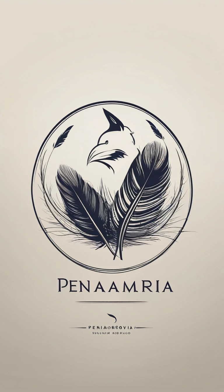 Create a minimal, modern, simple, inspirational, memorable, dream like logo design of a boy and a feather for the brand “Penamemoria".