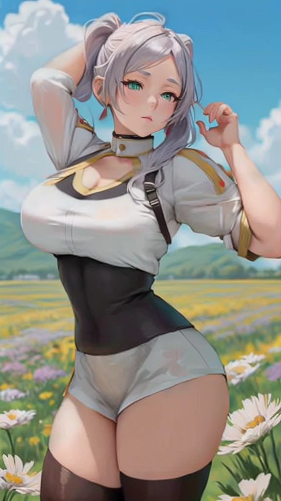 anime girl in a field of flowers with a butterfly in her hand, cushart krenz arte chave feminino, thick, from the azur lane videogame, tifa lockhart with white hair, strongest pose, , azur lane style, soft anime cg art, cottagecore!! Corpo Fitness, highly detailed exquisite fanart