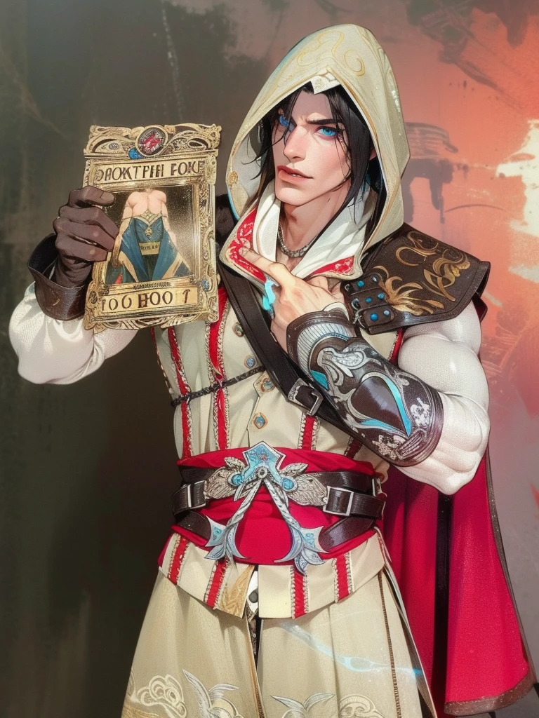 elf, elf ears, Caucasian skin,Best quality at best,Dadalya(Impacto Genshin , wearing no shirt,Bowed muscleulging of the pectoral muscle,Aboco masculino,1st grade,blue colored eyes,White Glove,standing alone,Black hair,blue and red eyes,hair between the eyes,((protruding crotch)),sexly,(master part, best quality),(wearing no shirt, breastplate),self-insurance,having a good time,expression serious