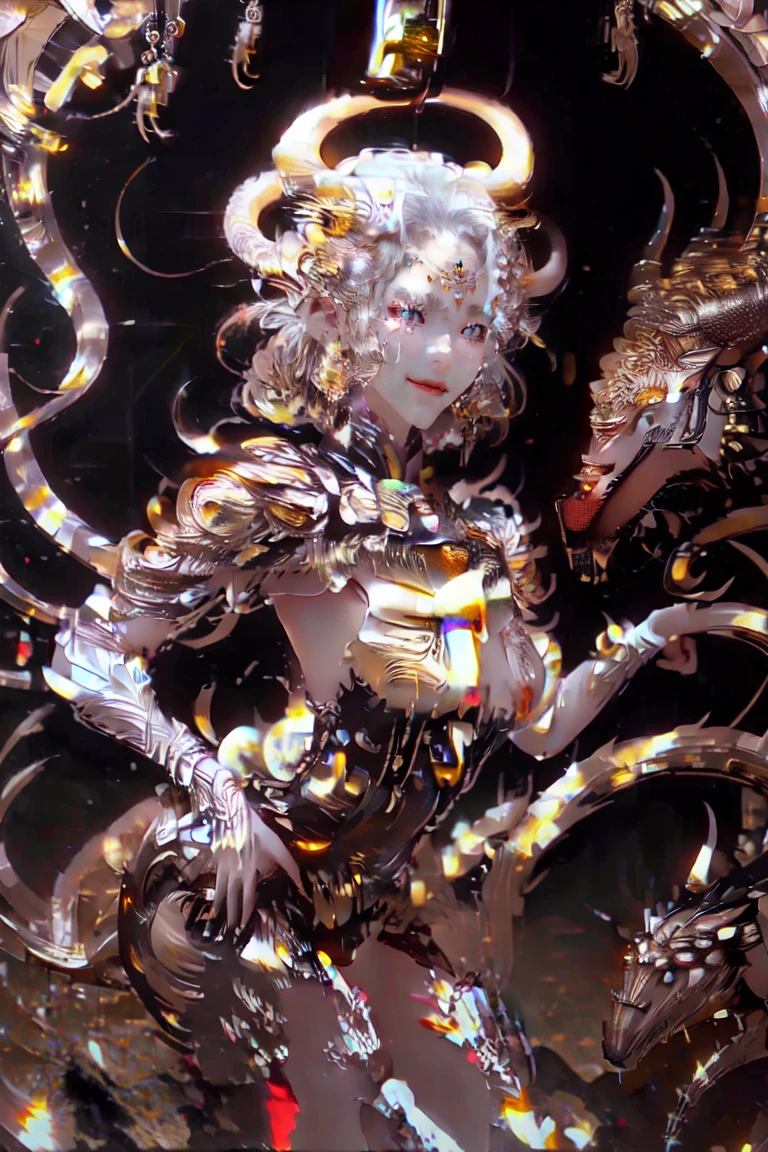 golden dragon humanoid sexy girl, movement pose