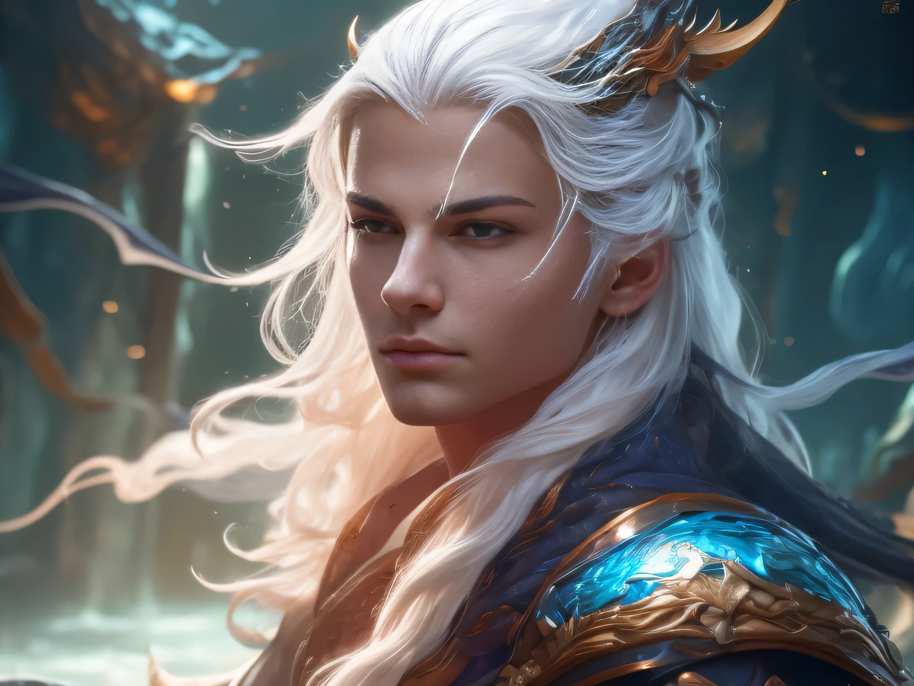 (Best Quality, 8K, Masterpiece, HDR, Soft Lighting, Picture Perfect, Realistic, Vivid), Male Humanoid Dragon (1.0), 1 Guy, Perfect Face, Super Detailed Photo of a Gorgeous Humanoid Dragon Man with Long White Hair, Side by Side lies a white dragon, Beautiful anime fantasy, background blur, anime fantasy, work in the style of Gouves, realism: 1.37, long white hair, plump lips, (Ultra high quality fantasy art), Masterpiece, male model, male character ultra high quality designs, detailed 8k anime art, realistic anime art, highest quality wallpapers, intricate ultra high quality accurate male characters faces, high quality designs and accurate physics (fantasy - ultra high quality art), dark fantasy style), masterpieces, super high quality quality characters, anime resolution - 8K, realistic anime art, wallpapers with the highest quality illustrations, ultra-high detail faces, high-quality design and accurate physics), color, depth of field, shadows, ray tracing, high-quality execution. -high quality and 8K resolution, (Accurate simulation of the interaction of light and materials)], [High-quality hair detail [Read more about beautiful and shiny white hair]], (Beautifully detailed hands [perfect fingers [Perfect nails]]], (perfect anatomy ( perfect proportions)))) [[Full-length]], [Perfect combination of colors (Accurate imitation of the interaction of light and material)], [art that conveys the meaning of the story](modified)