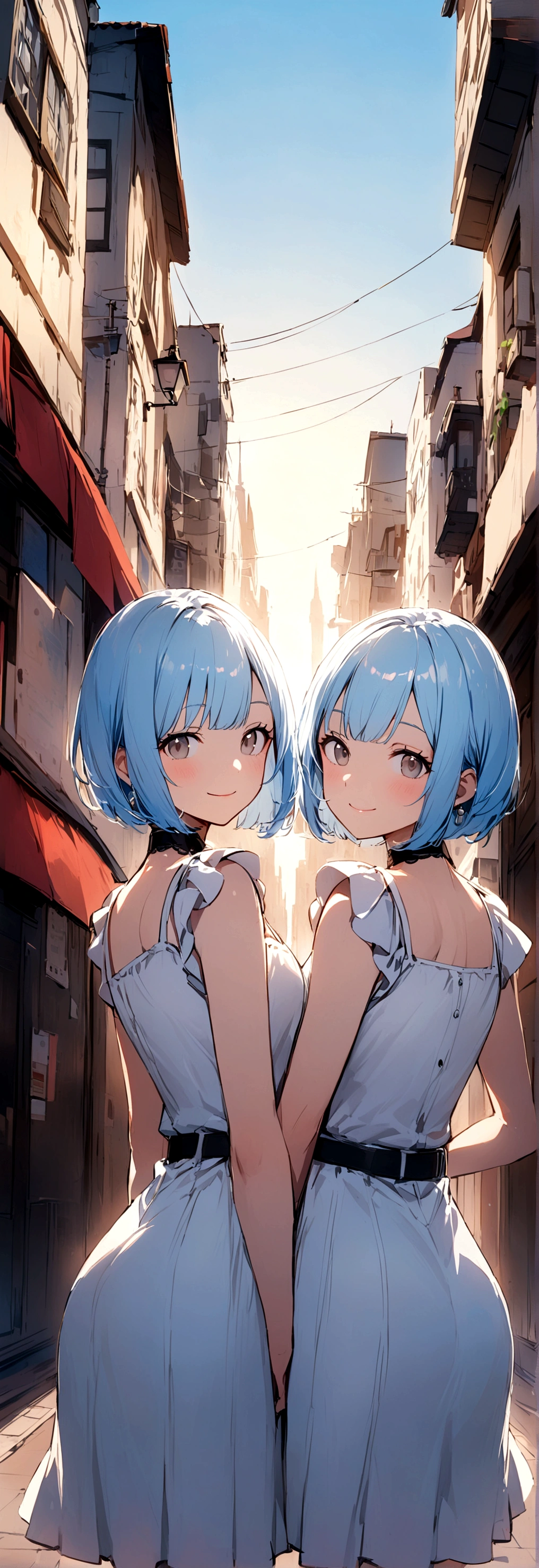solo, One girl, High resolution, Shortcuts, Blue Hair，
Gradient color hairstyle, Inner Color, Light blue hairLarge breasts, smile, blue eyes, Purple eyes, laughing, Odd Eye, 