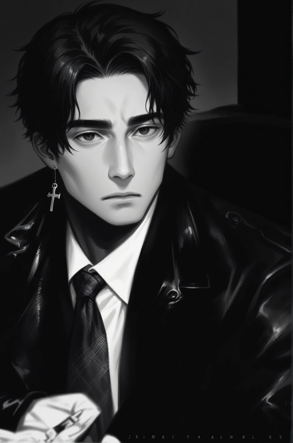 Arafed image of a man in a leather jacket and tie., cai xukun, kim taejin, jinyoung shin, key still, close up portrait, black haired yoongi, hyung tae, closeup portrait, jungkook, Jung Jaehyun, Official photo, close - up portrait, ten reads, Conceptual photo, from my part, portrait, jinyoung shin aesthetic