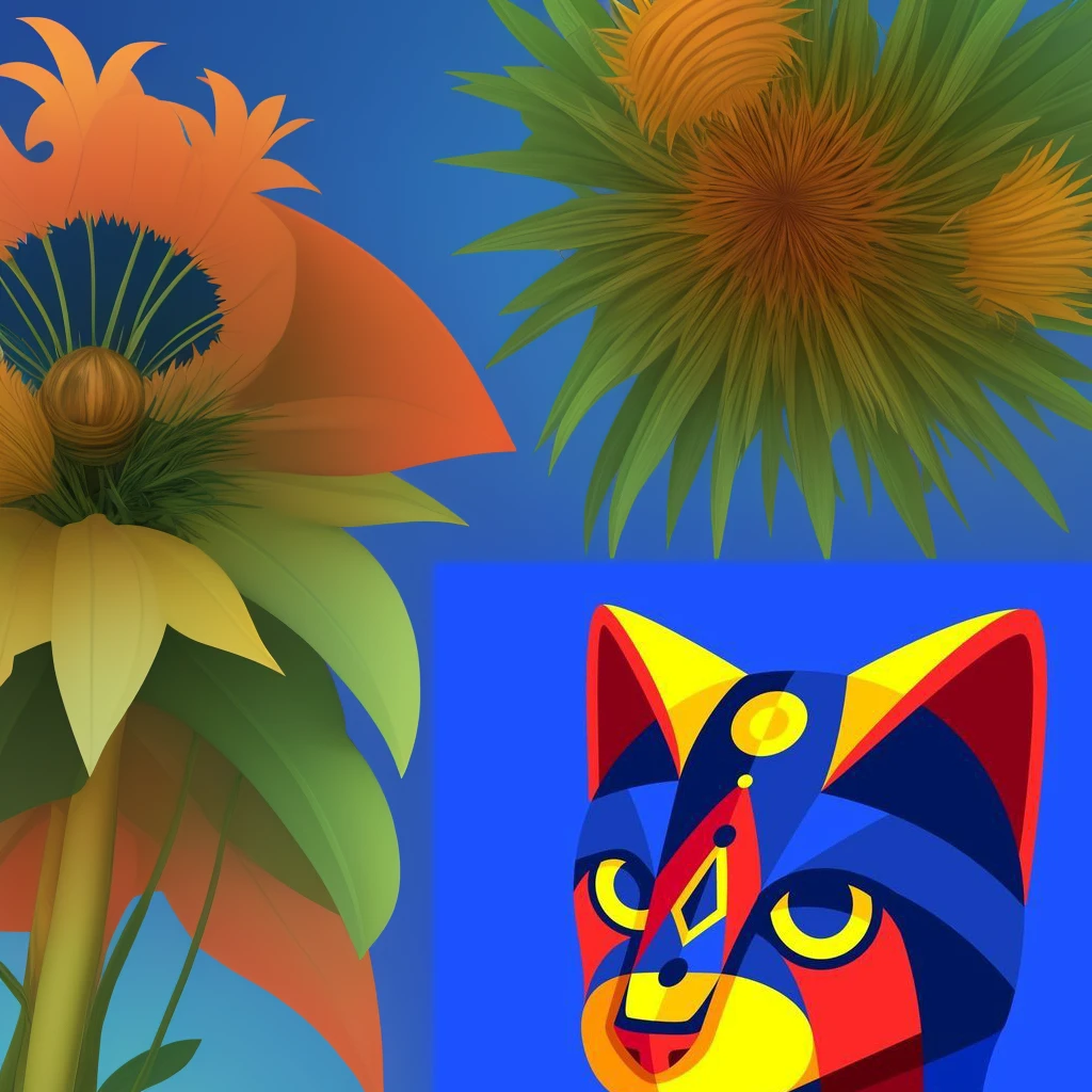 generates a background with plants and a sun, of that same style and those same colors 