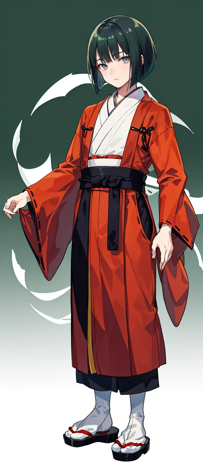 1 boy, 24 years old, full body, blunt bangs, bob cut, dark green hair, ((transparent background)),(solo),standing,{{{{Japanese monk}}}}},(wearing shoes on feet),{{wearing an article of clothing in the same manner as a kasaya}}},{{glaze}},{{Hair shine}},((is wearing Japanese Monk’s Clothing)),good young man, beautiful detailed eyes,gray eyes,black hair,good looking,((an extremely delicate and beautiful)),make the eyes the same shape and color on both sides, seiza, from front,