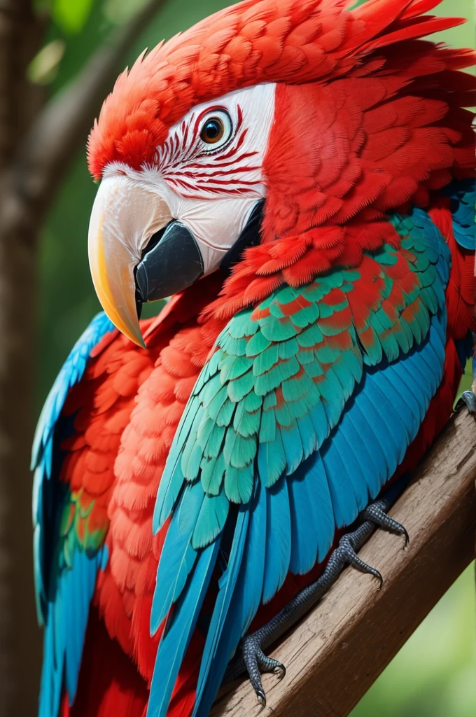 Make a realistic drawn red macaw with open wing