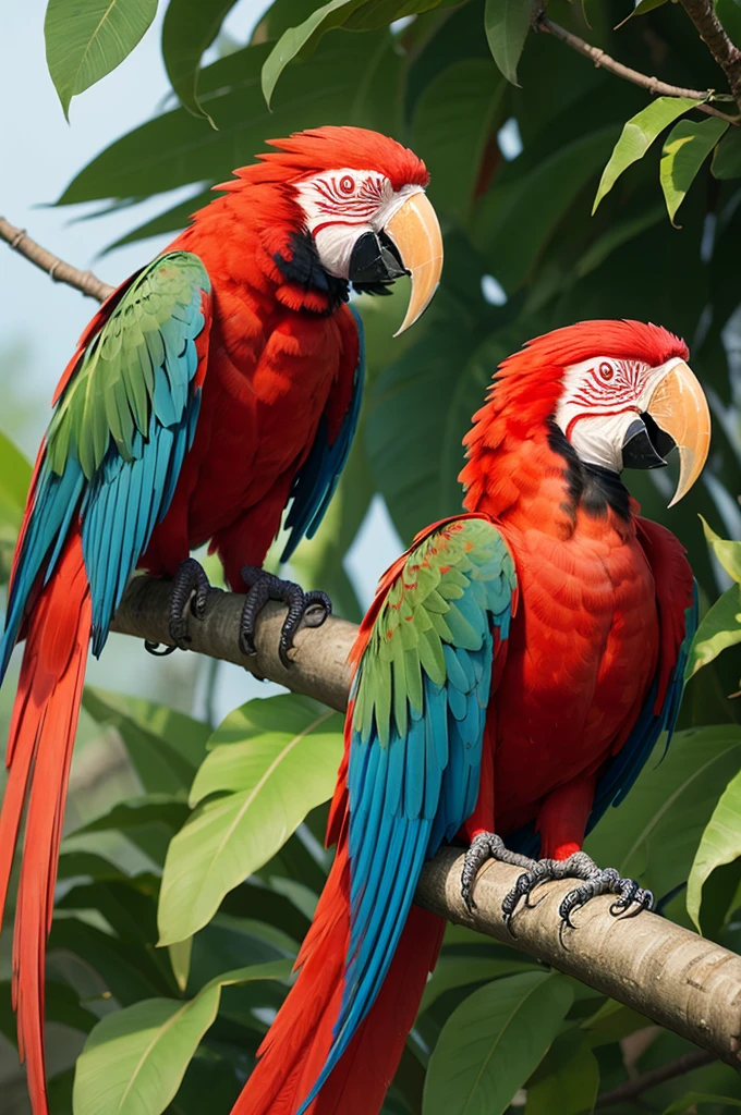 Make a realistic drawn red macaw