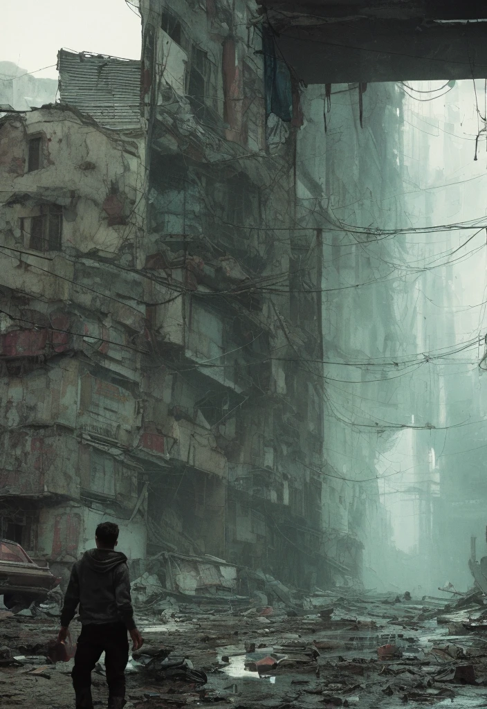 a cute puppy in a post-apocalyptic scenario, highly detailed, photorealistic, 8k, studio lighting, cinematic composition, gritty, dystopian atmosphere, dramatic lighting, moody colors, cool tones, cracked earth, ruined buildings, debris, post-nuclear environment, abandoned city, hopeful and resilient puppy, adorable facial expression, wet nose, fluffy fur, dirty but determined, scavenging for supplies, innocent in a harsh world, environmental storytelling