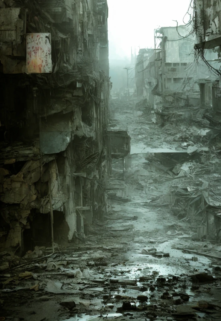 a cute puppy in a post-apocalyptic scenario, highly detailed, photorealistic, 8k, studio lighting, cinematic composition, gritty, dystopian atmosphere, dramatic lighting, moody colors, cool tones, cracked earth, ruined buildings, debris, post-nuclear environment, abandoned city, hopeful and resilient puppy, adorable facial expression, wet nose, fluffy fur, dirty but determined, scavenging for supplies, innocent in a harsh world, environmental storytelling