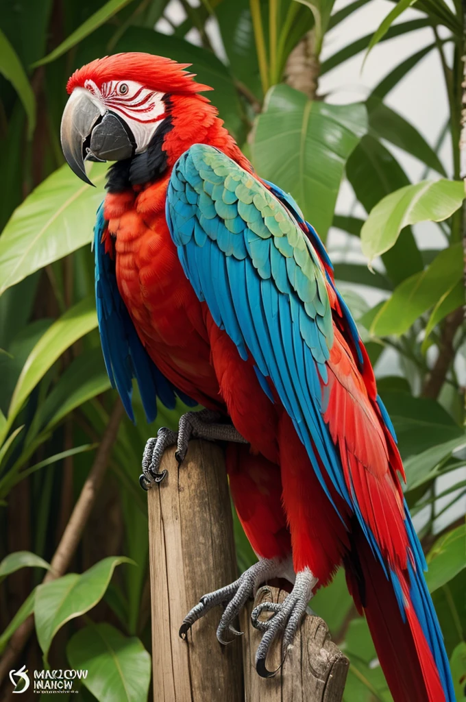 Make a realistic drawn red macaw 