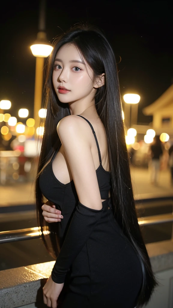 hair extensions、straight hair、brigh gold、Eyeshadow、fair skin、Night view