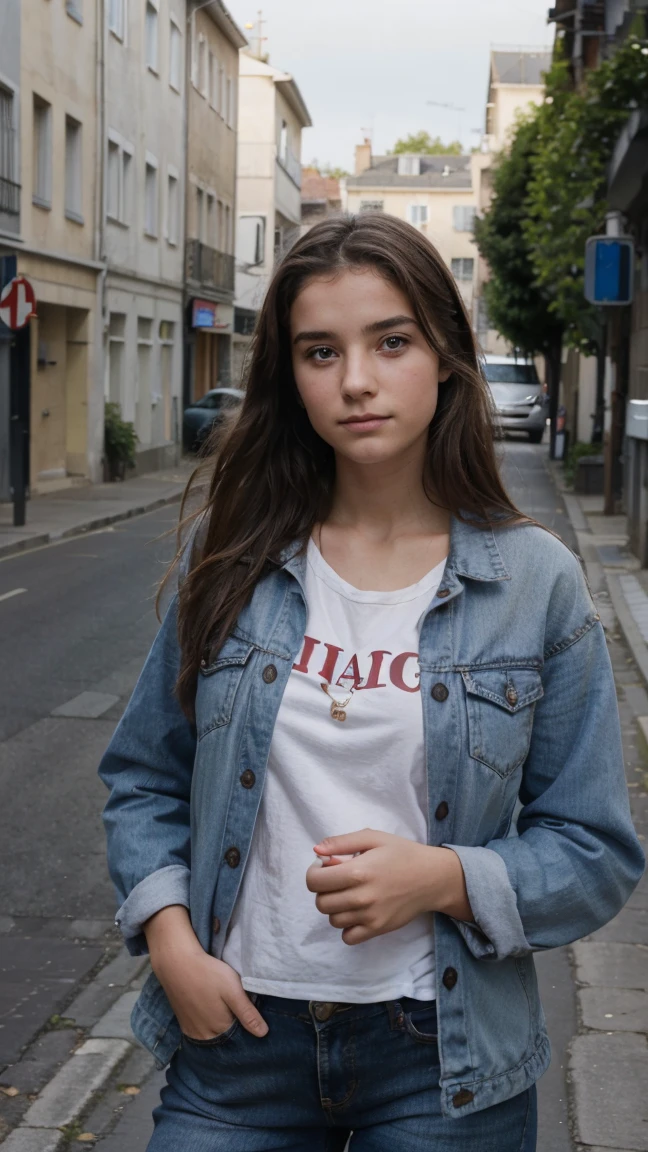 photo d'une jeune fille de 21 ans qui est dans la rue et qui tire la longue 